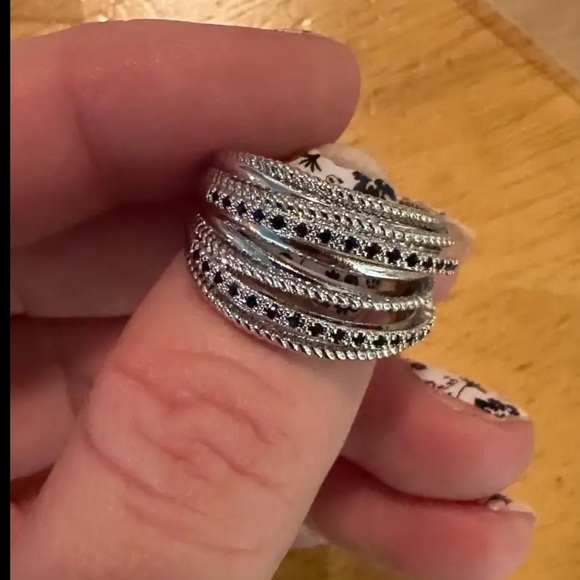 💍 🖤Trendy 925 Sterling Silver multi row Black &White CZ Diamond wide ban…